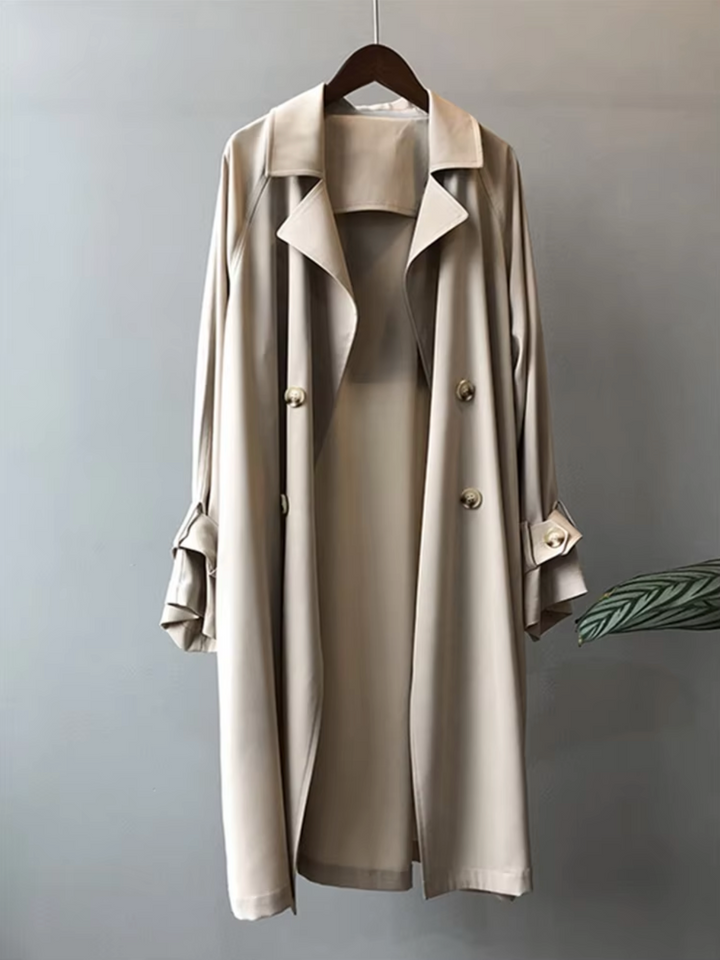 Women's All-Weather Structured Trench Coat with Double Breasted Lapel
