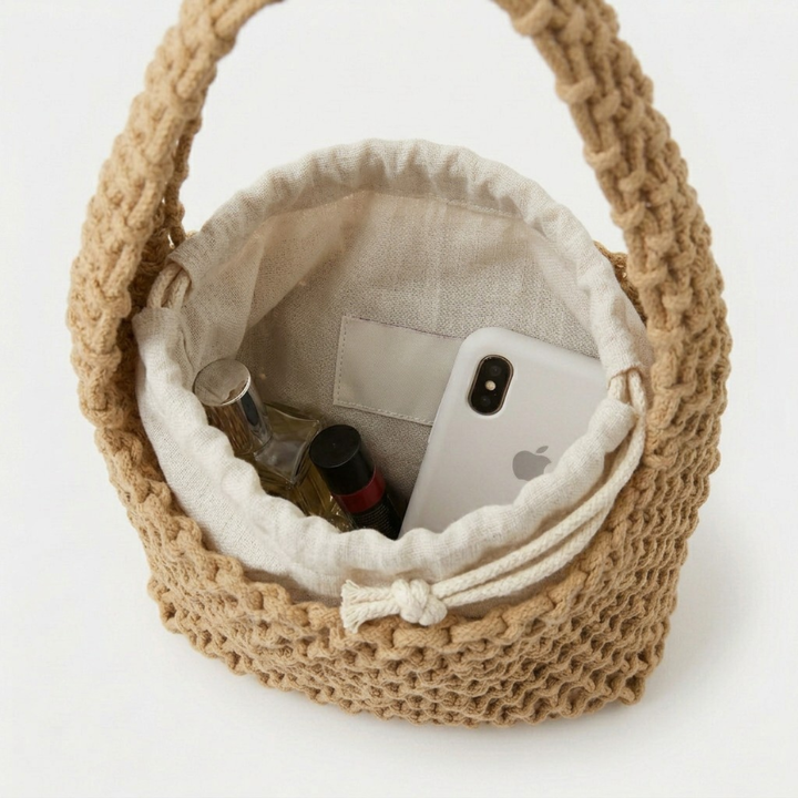 Kaia – Macrame Crochet Handbag with Drawstring Lining