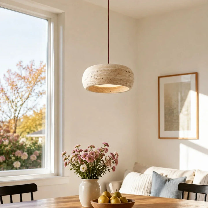 Kairi Natural Travertine Stone Vintage Cream Pendant Light