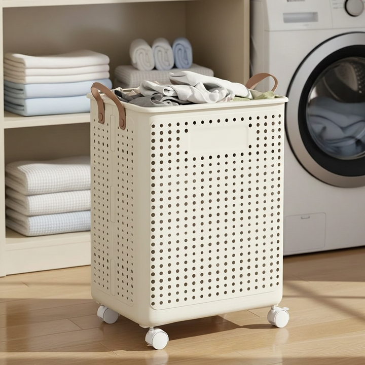 Rolling Collapsible Laundry Hamper with Breathable Design
