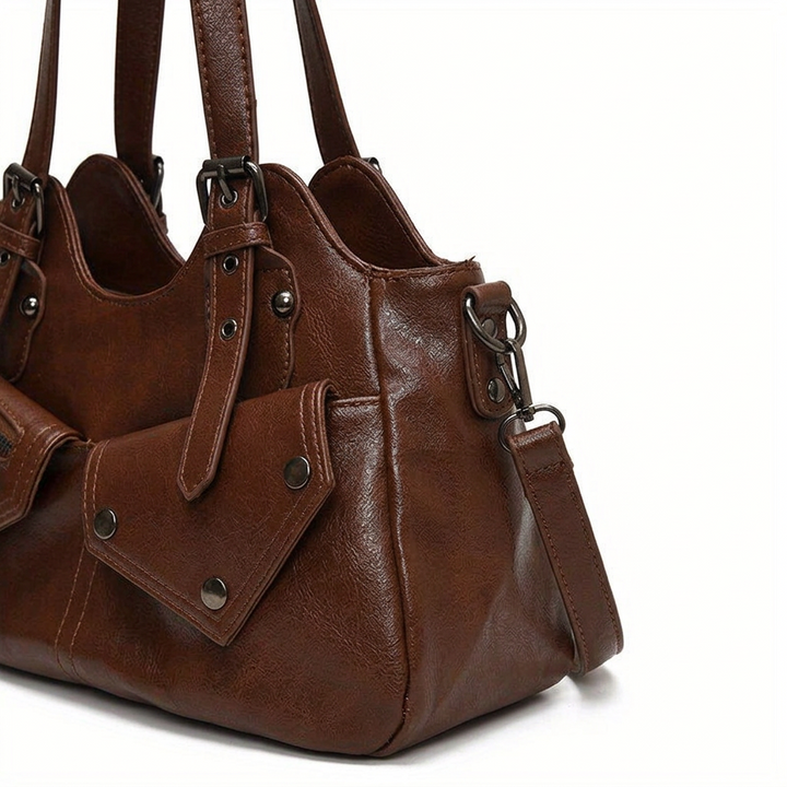 Kova – Vegan Cowhide Hobo Bag, Moto-Style Shoulder Bag