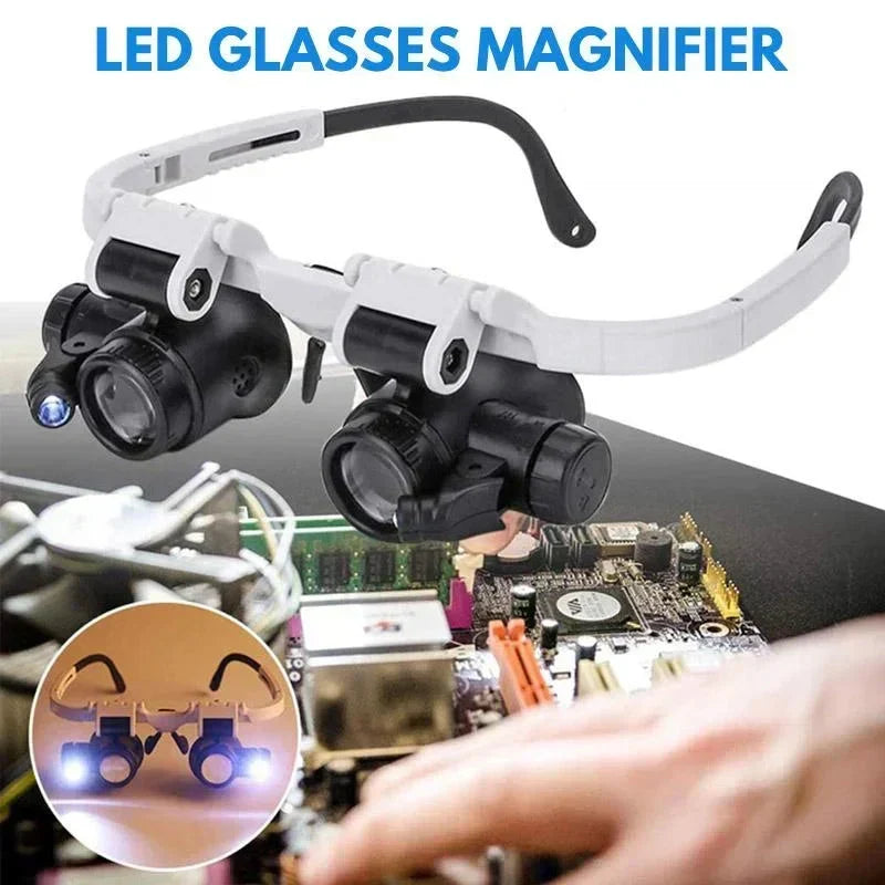 Hands-Free LED Magnifier Headset with 8x, 15x, and 23x Magnification Lenses