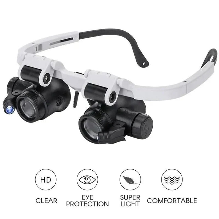Hands-Free LED Magnifier Headset with 8x, 15x, and 23x Magnification Lenses