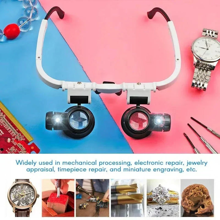 Hands-Free LED Magnifier Headset with 8x, 15x, and 23x Magnification Lenses