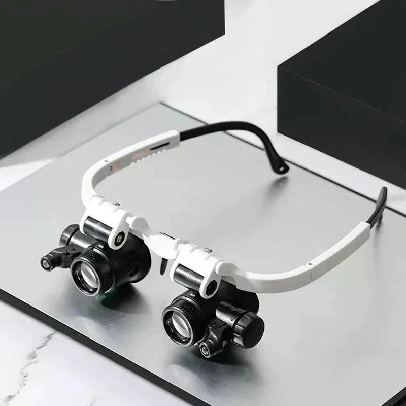Hands-Free LED Magnifier Headset with 8x, 15x, and 23x Magnification Lenses
