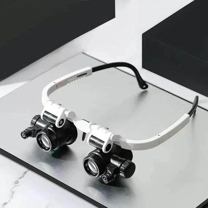 Hands-Free LED Magnifier Headset with 8x, 15x, and 23x Magnification Lenses