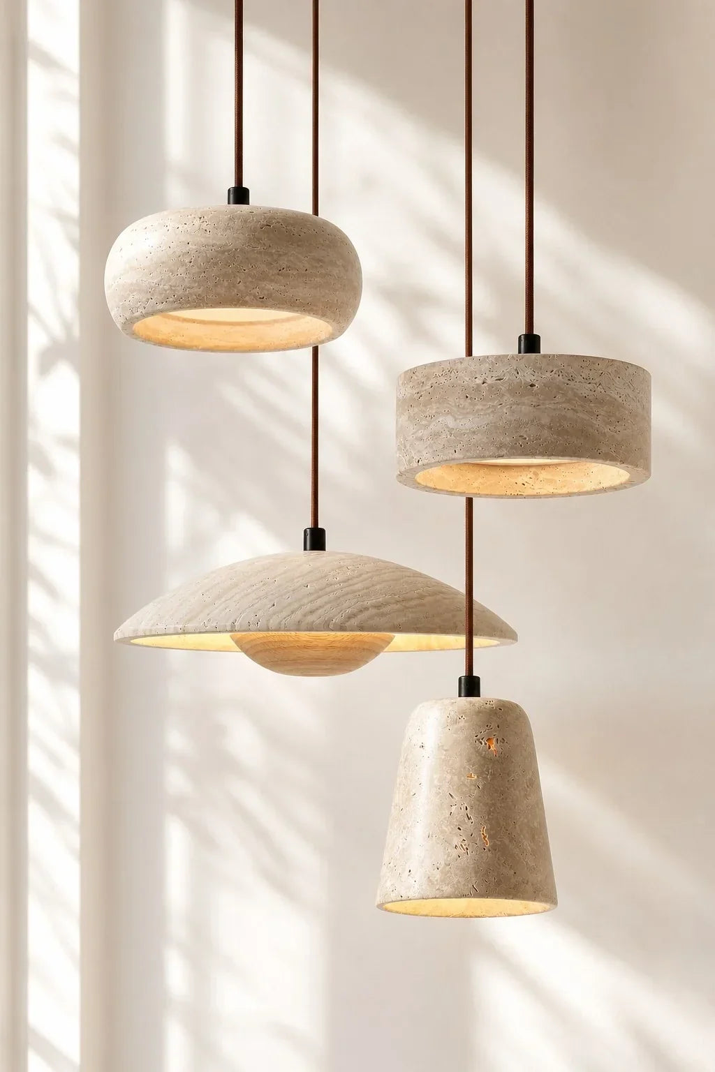 Kairi Natural Travertine Stone Vintage Cream Pendant Light