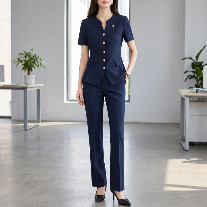 Women's Slim Fit Peplum Hem Pants Suit in Pink