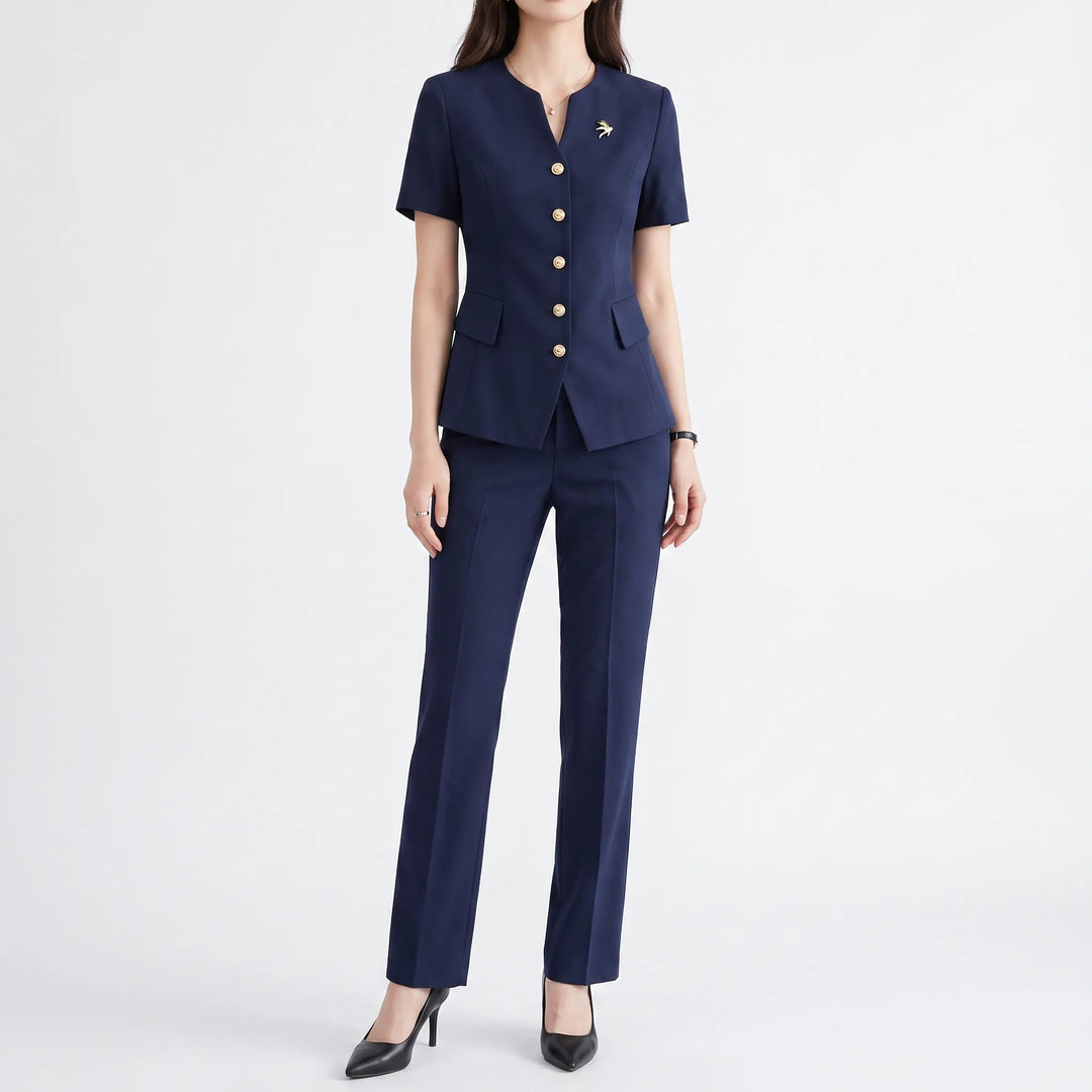 Women's Slim Fit Peplum Hem Pants Suit in Pink
