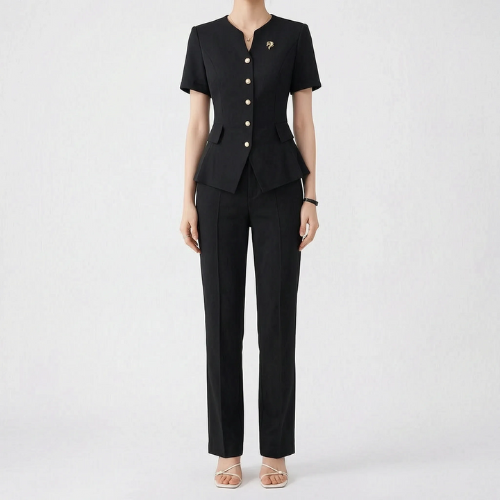 Women's Slim Fit Peplum Hem Pants Suit in Pink