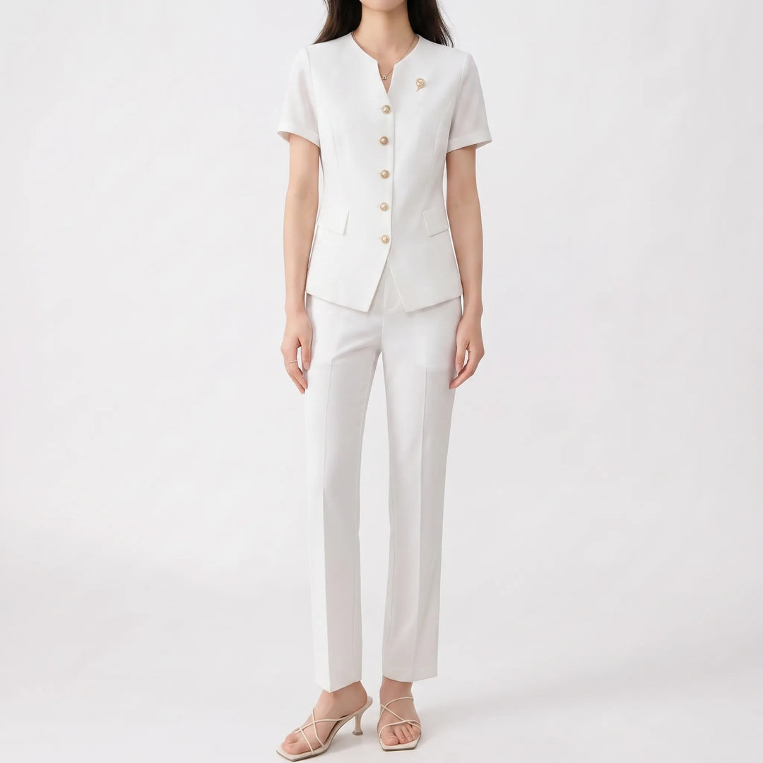 Women's Slim Fit Peplum Hem Pants Suit in Pink