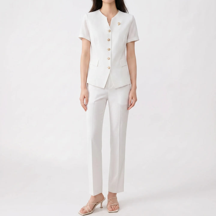 Women's Slim Fit Peplum Hem Pants Suit in Pink