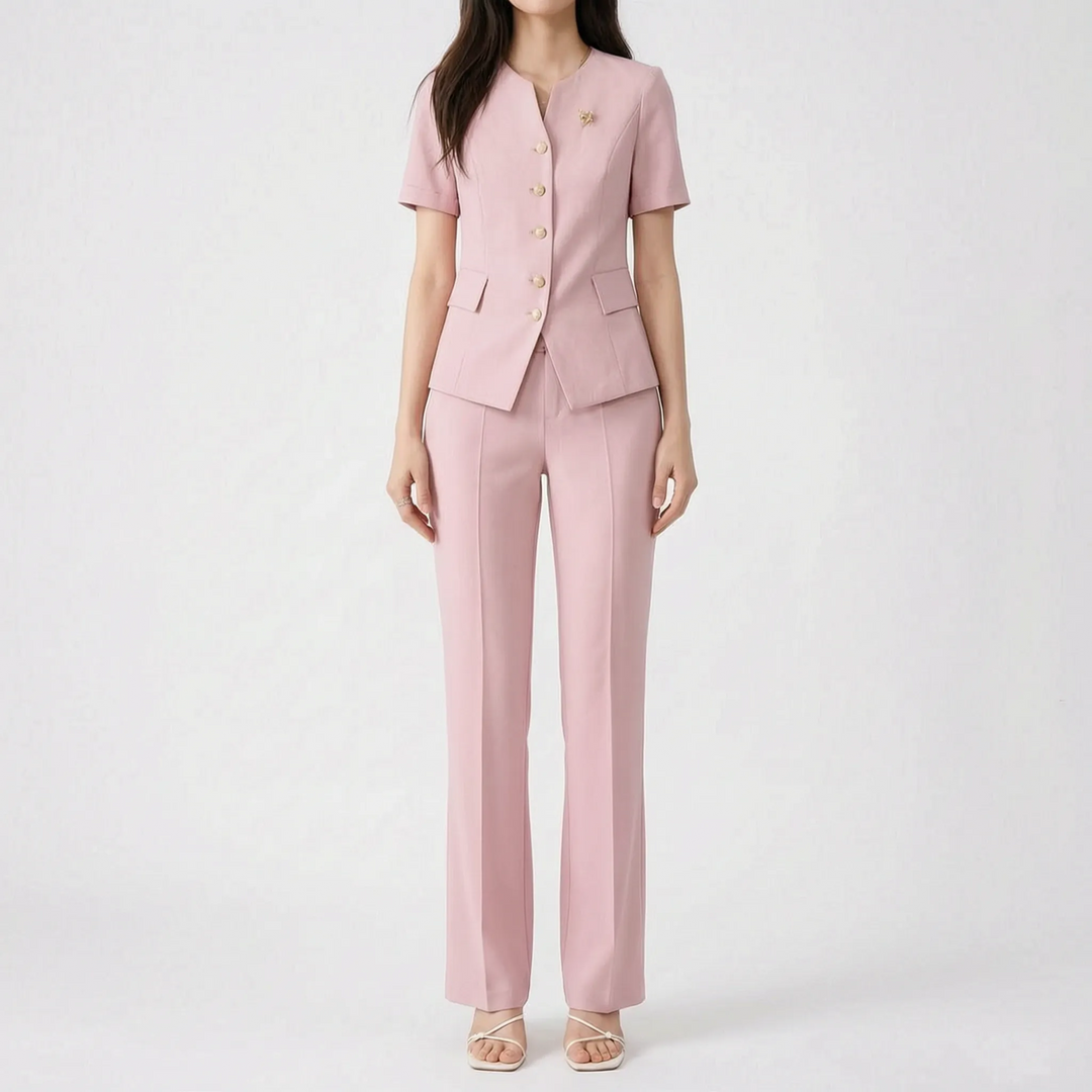 Women's Slim Fit Peplum Hem Pants Suit in Pink