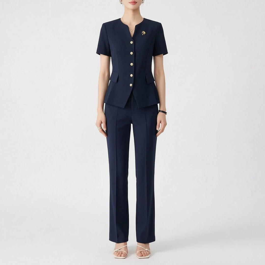 Women's Slim Fit Peplum Hem Pants Suit in Pink