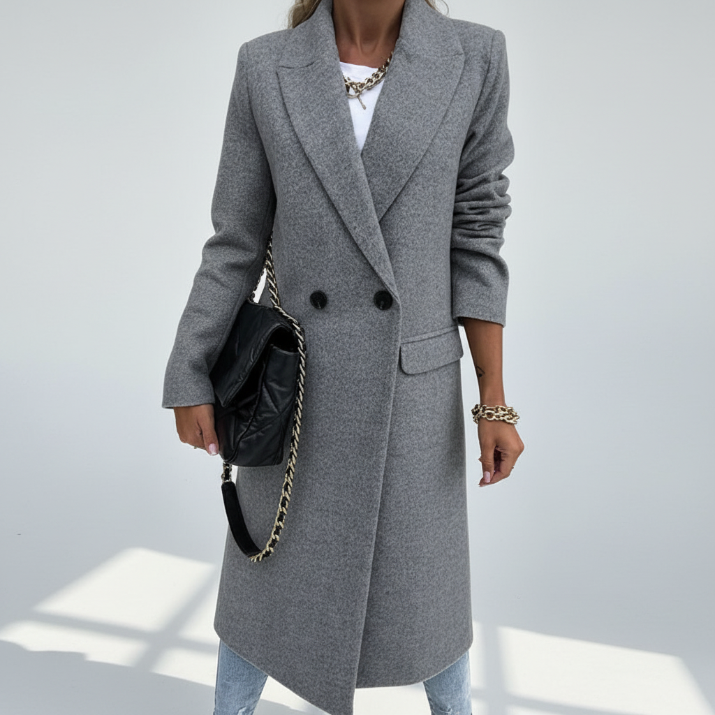 Classic Wool Blend Button Coat for Women