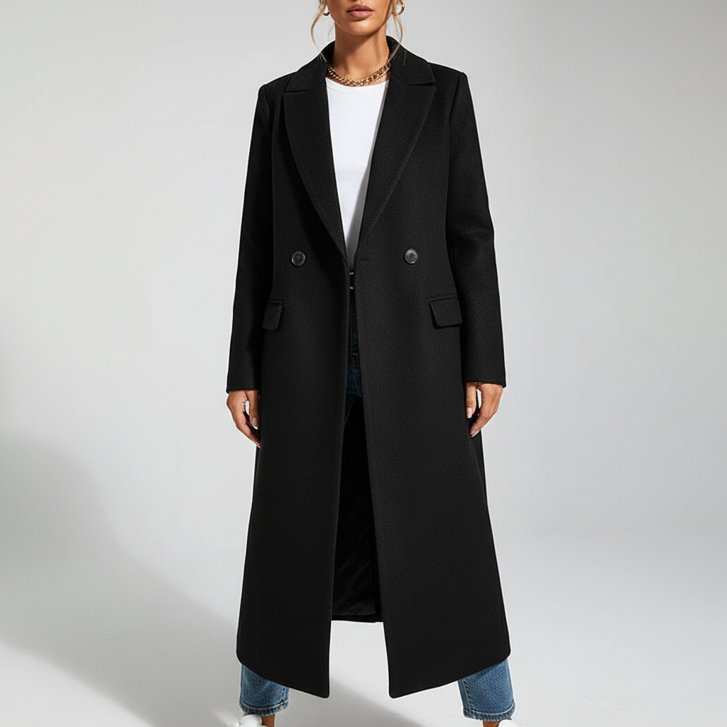 Classic Wool Blend Button Coat for Women