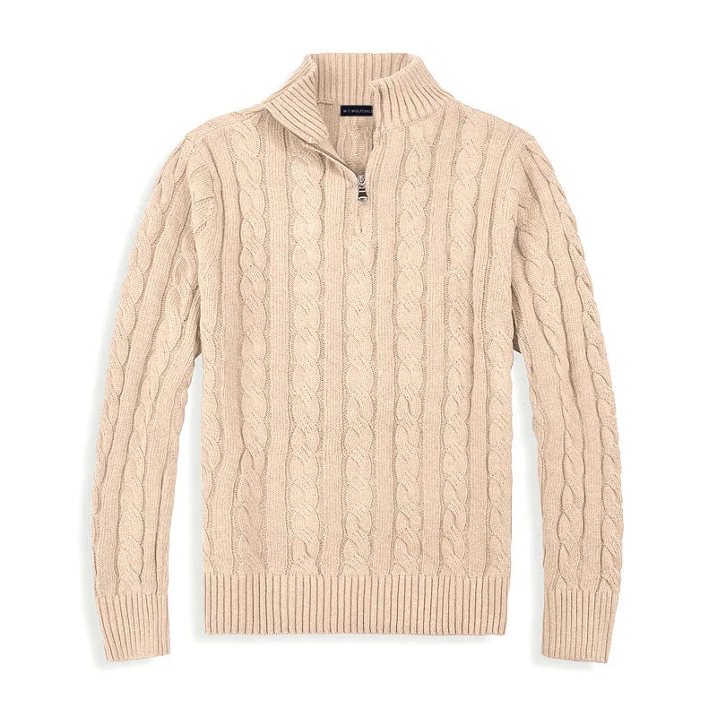 Cable Knit Half-Zip Sweater for Men with High Collar