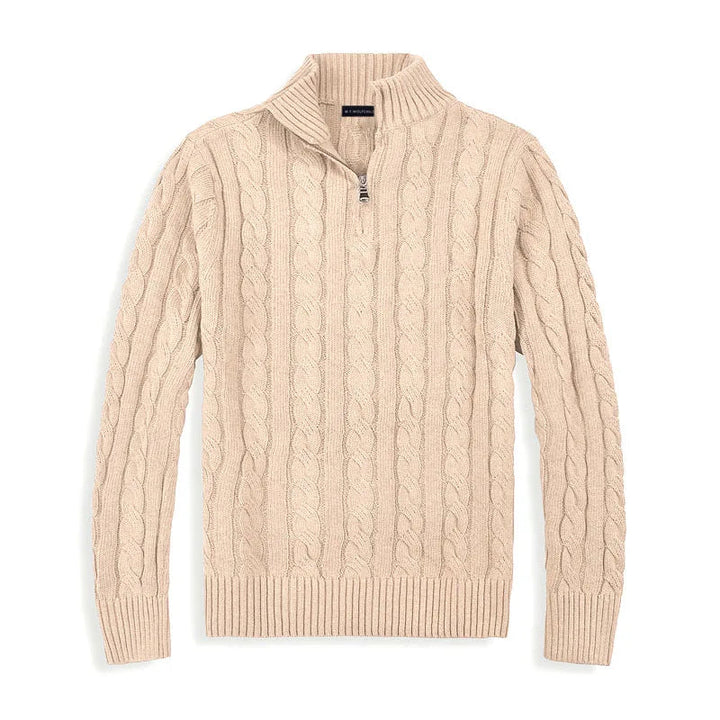 Cable Knit Half-Zip Sweater for Men with High Collar