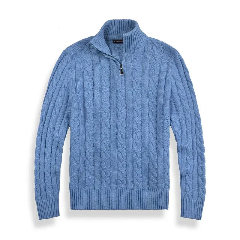 Cable Knit Half-Zip Sweater for Men with High Collar
