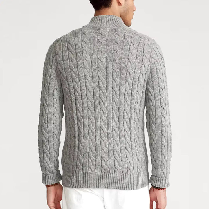 Cable Knit Half-Zip Sweater for Men with High Collar