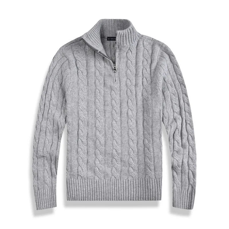 Cable Knit Half-Zip Sweater for Men with High Collar