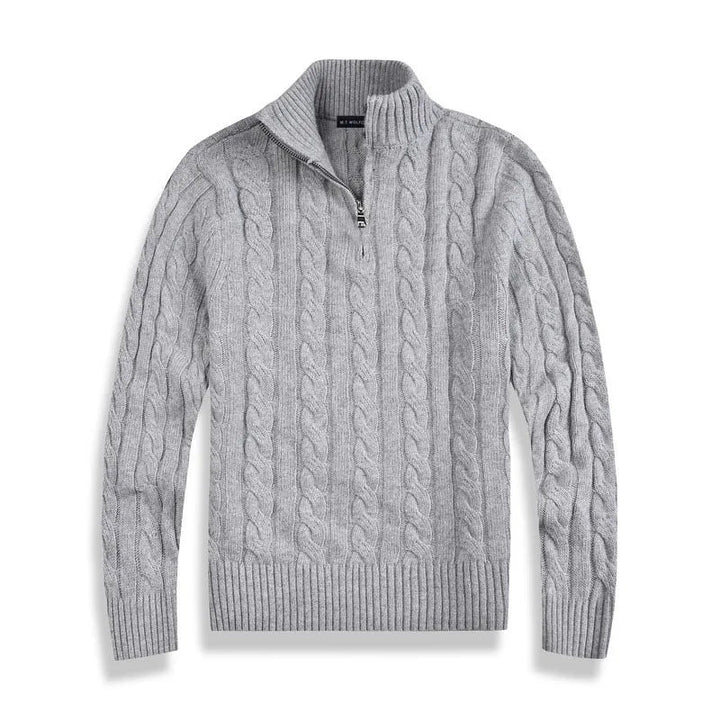 Cable Knit Half-Zip Sweater for Men with High Collar