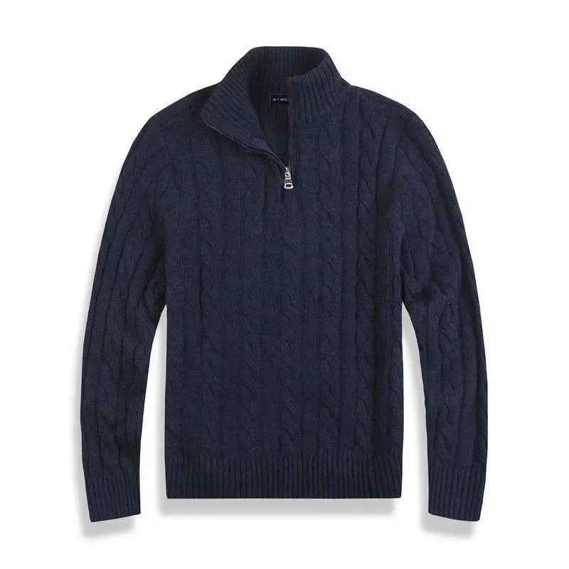 Cable Knit Half-Zip Sweater for Men with High Collar