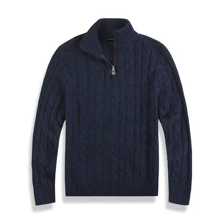 Cable Knit Half-Zip Sweater for Men with High Collar