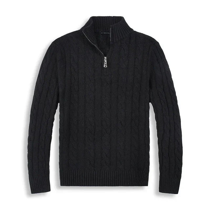 Cable Knit Half-Zip Sweater for Men with High Collar