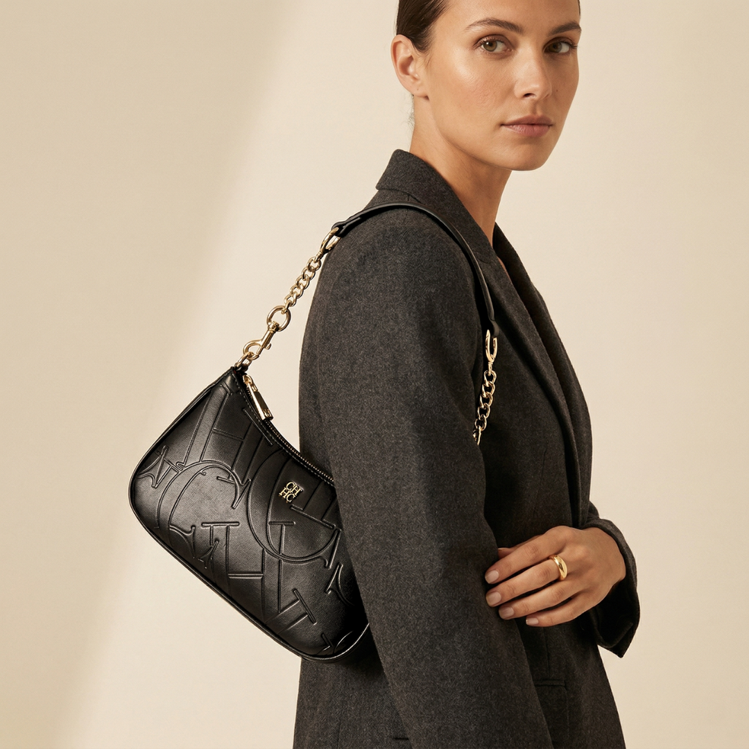Lena – Embossed Vegan Leather Shoulder Bag with Chain Strap