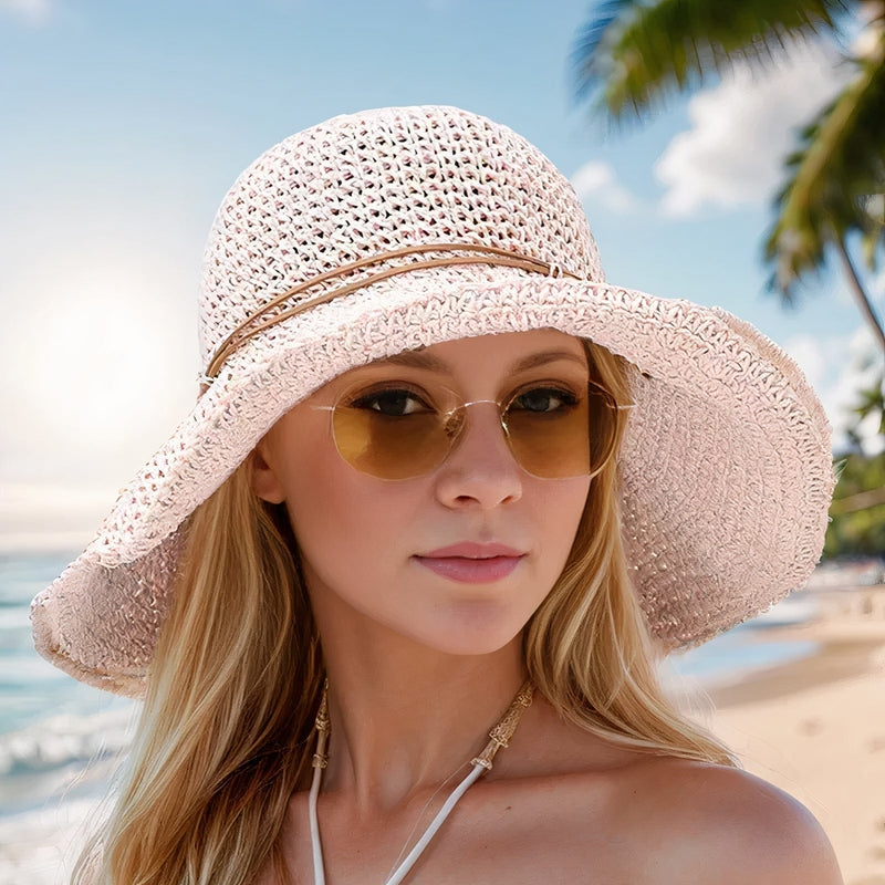 Women's Wide Brim Straw Sun Hat Foldable Summer Hat