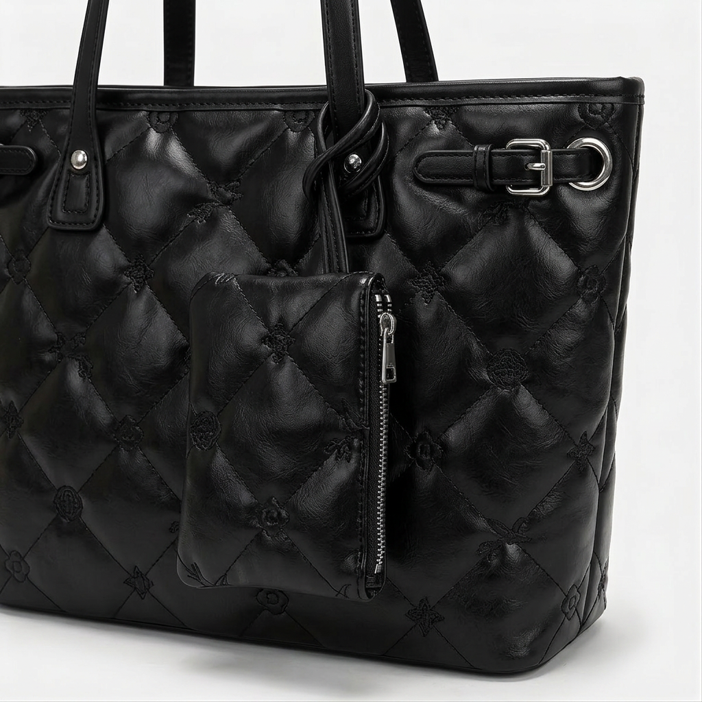 Loria – Quilted Tote Bag with Pouch, Large Shoulder Bag