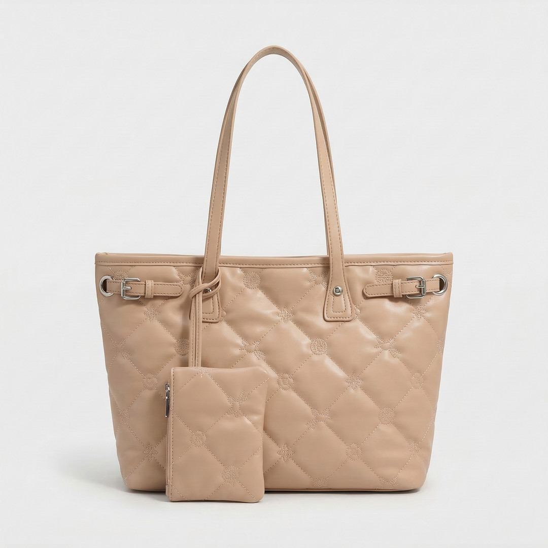 Loria – Quilted Tote Bag with Pouch, Large Shoulder Bag