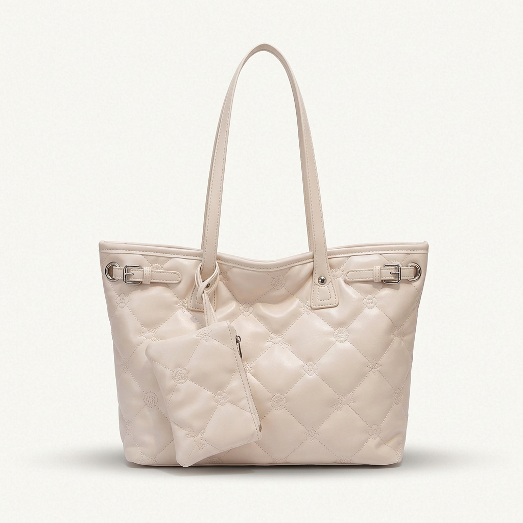Loria – Quilted Tote Bag with Pouch, Large Shoulder Bag
