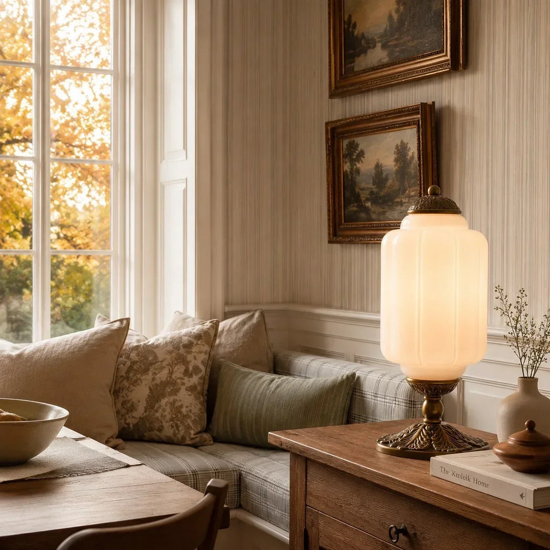 Lumi French Retro Cream Glass Textured Eloise Table Lamp
