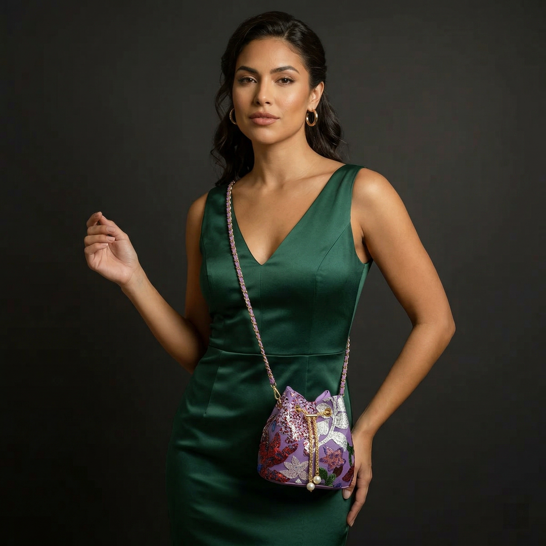 Lumi – Sequin Floral Embroidered Bucket Bag