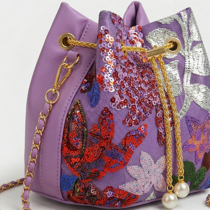 Lumi – Sequin Floral Embroidered Bucket Bag