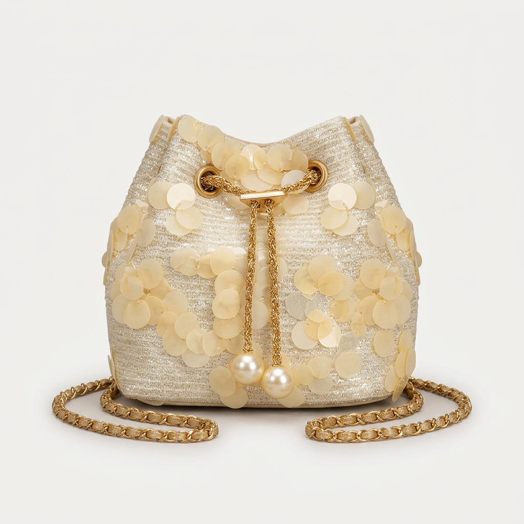 Lumi – Sequin Floral Embroidered Bucket Bag