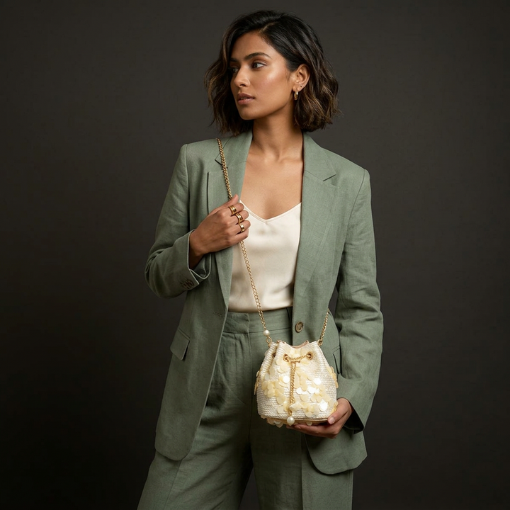 Lumi – Sequin Floral Embroidered Bucket Bag