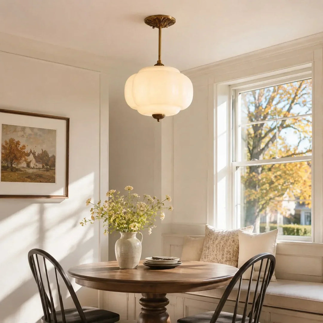 Lumi Antique Brass Green Glass Pumpkin Semi-Flush Mount Eloise Pendant