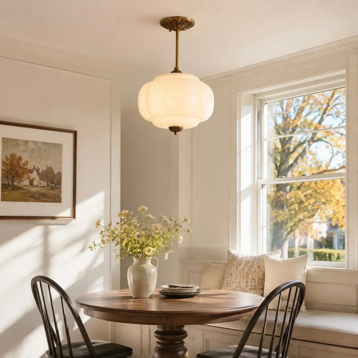 Lumi Antique Brass Green Glass Pumpkin Semi-Flush Mount Eloise Pendant