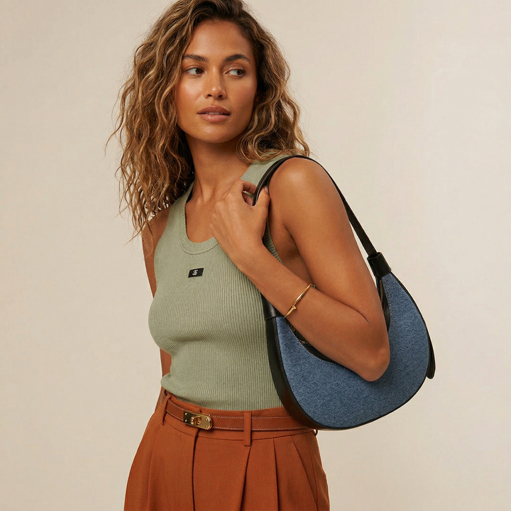 Luna – Canvas & Vegan Leather Crescent Shoulder Bag