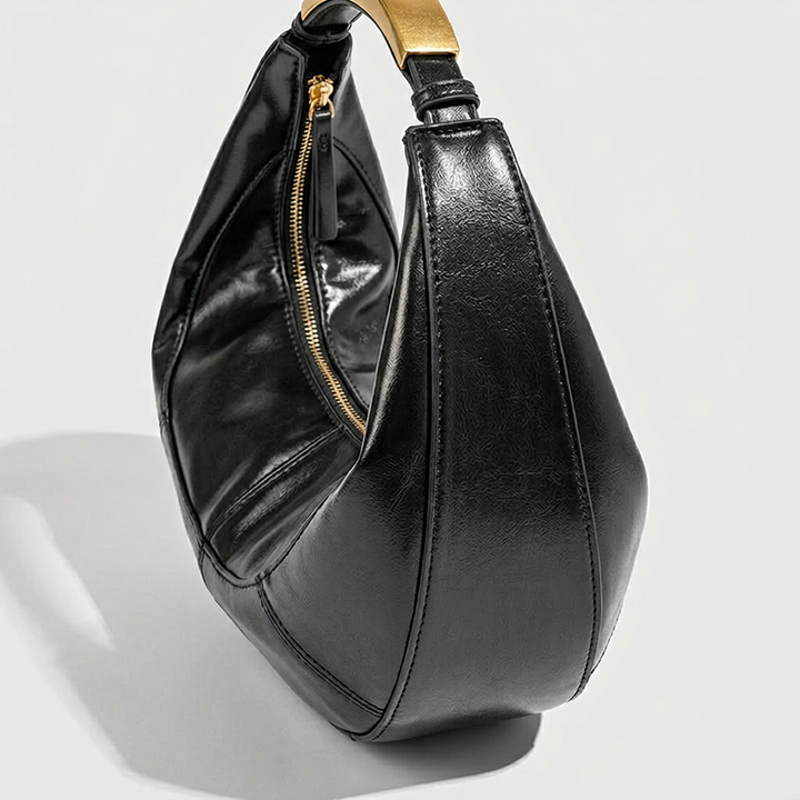 Luna – Vegan Cowhide Crescent Shoulder Bag, Top Handle Hobo