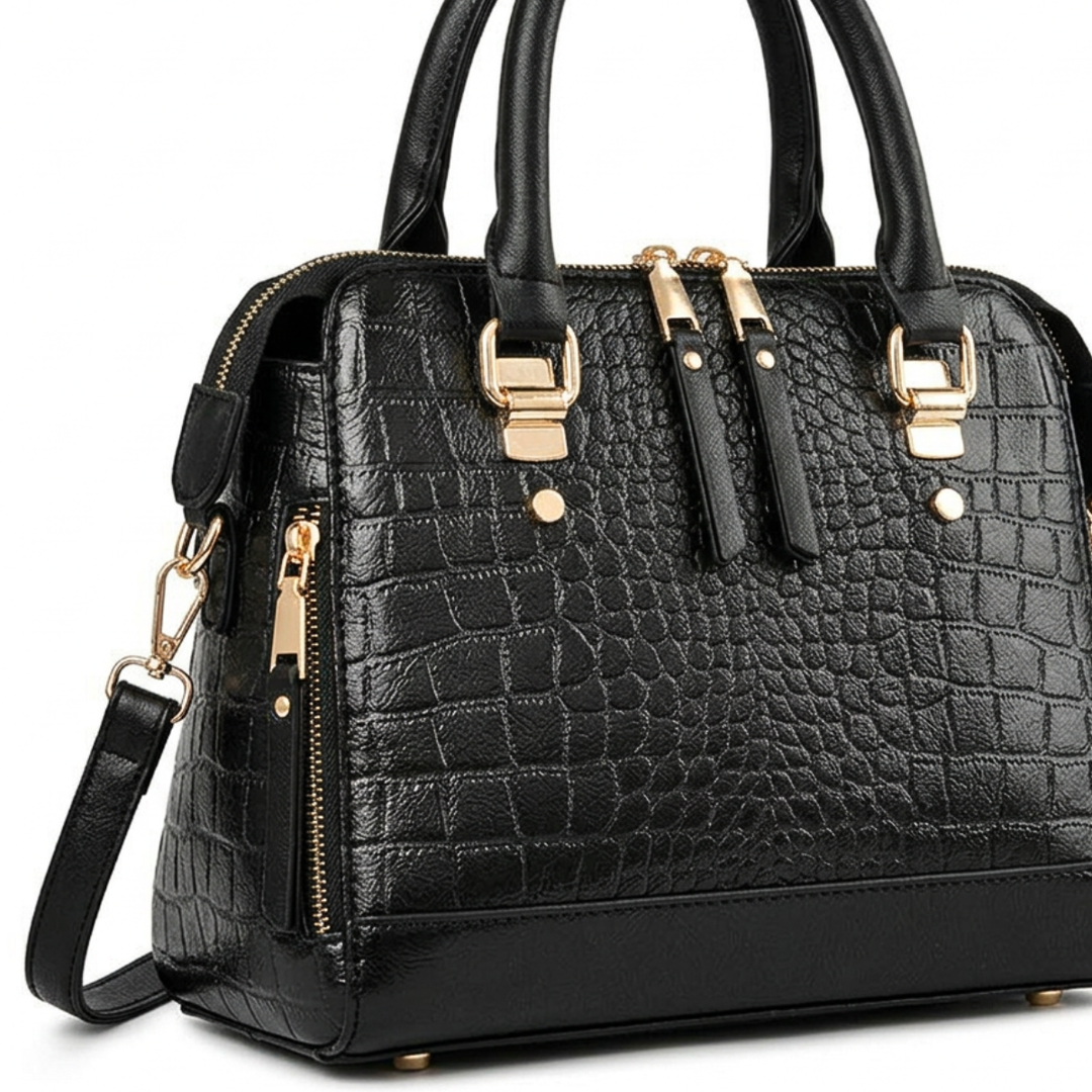 Luxara – Croc Embossed Vegan Cowhide Top Handle Shoulder Bag