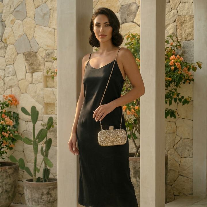 Luxe Bloom – Crystal Top Handle Clutch Purse