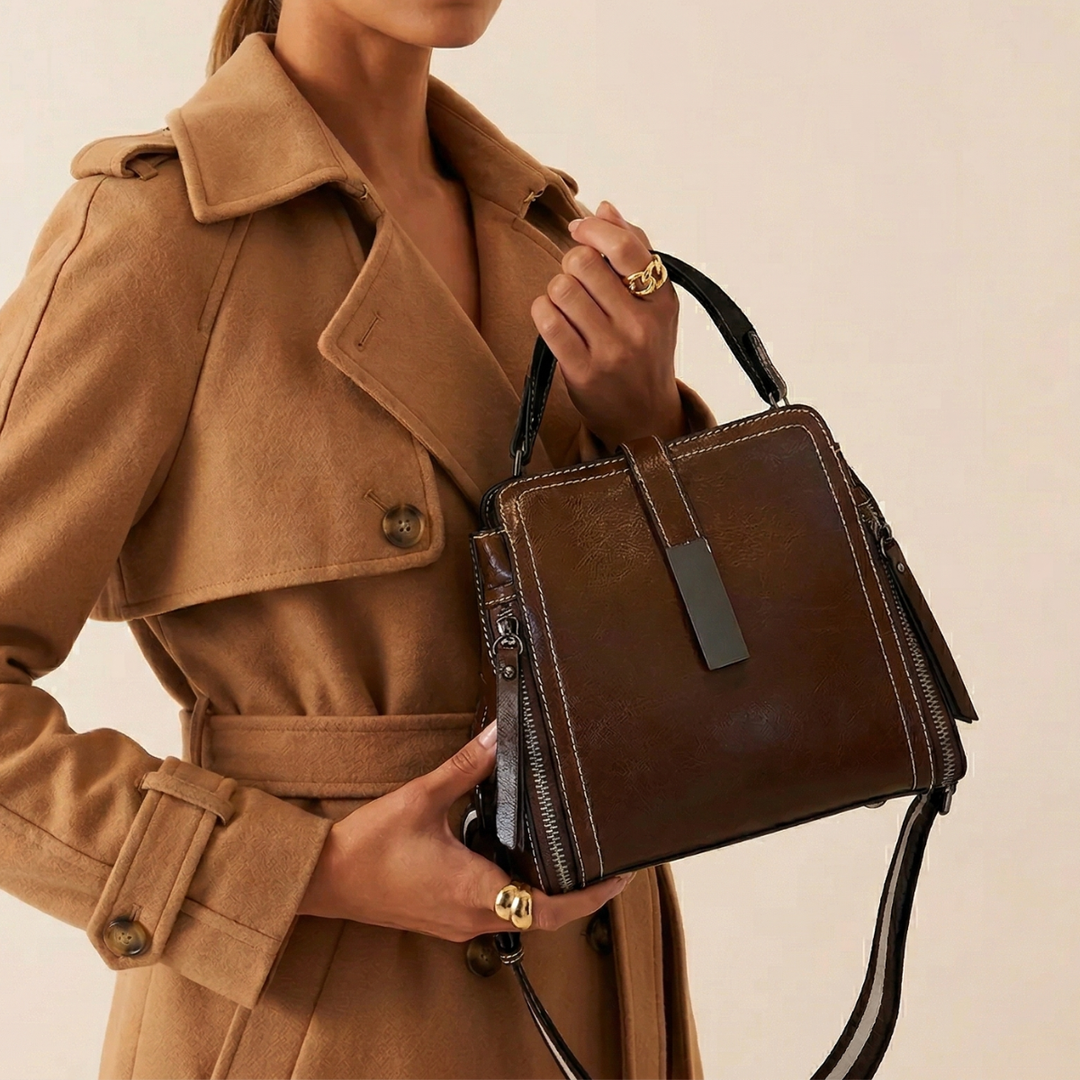 Harlow – Small Vegan Leather Crossbody Satchel, Top Handle Bag