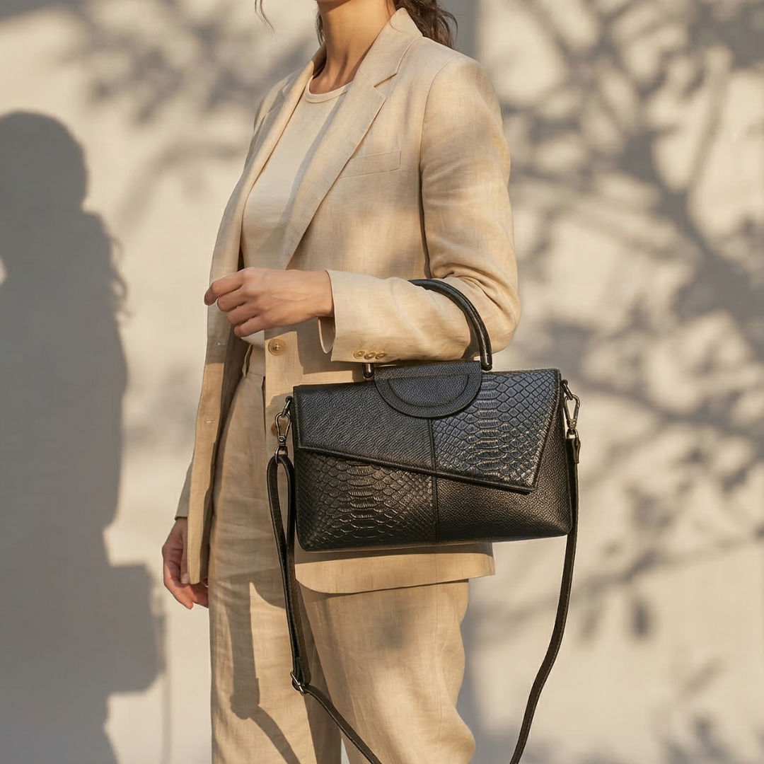 Orla – Croc Embossed Leather Top Handle Crossbody Bag