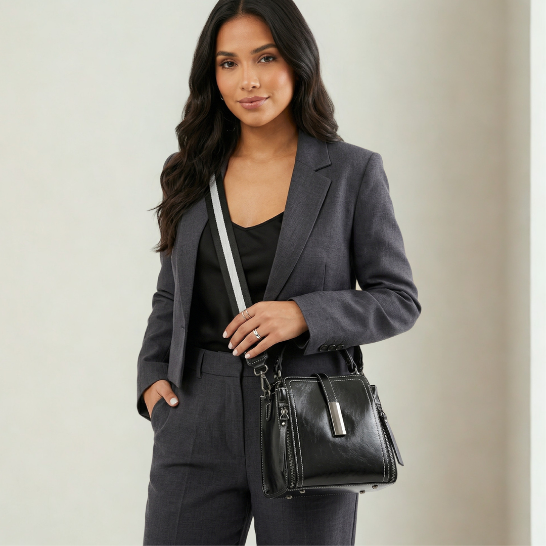 Harlow – Small Vegan Leather Crossbody Satchel, Top Handle Bag