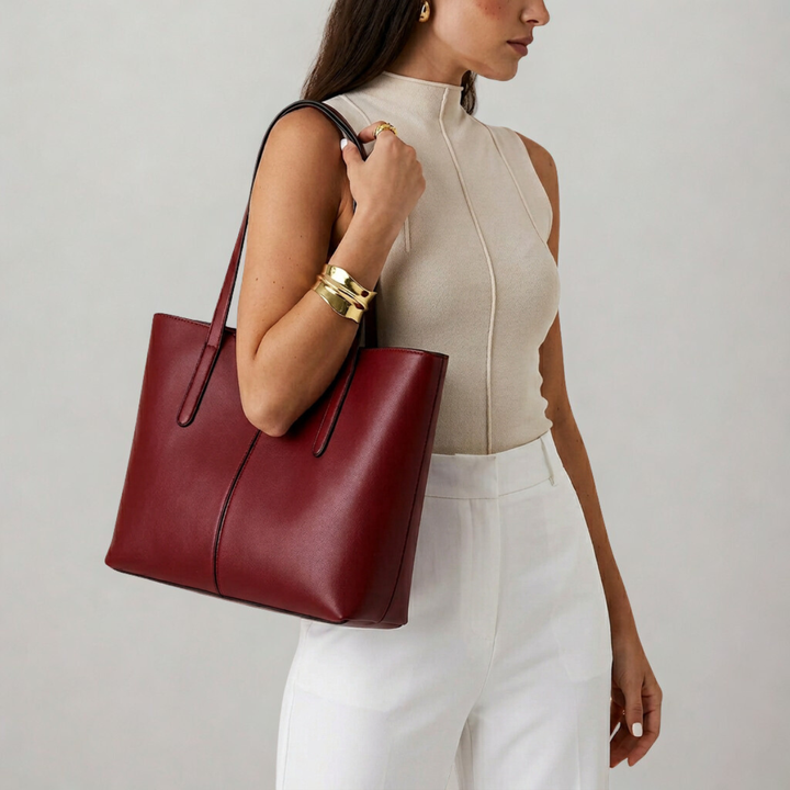 Nora – Large Leather Tote Bag, Women's Work Bag with Zipper
