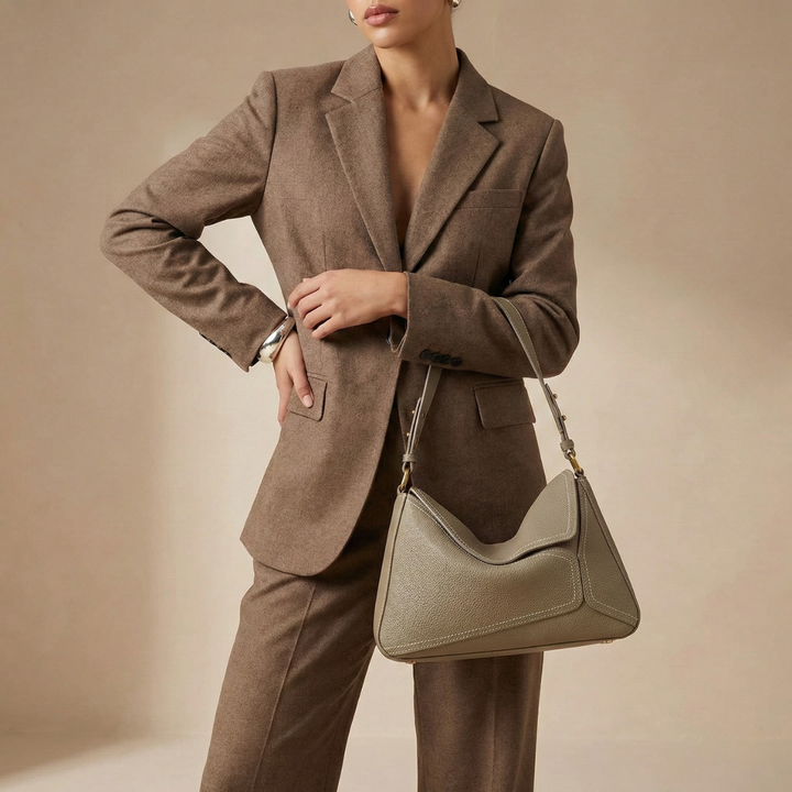 Dalloz – Women's Leather Shoulder Bag with Geometric Panelled Flap Detail
